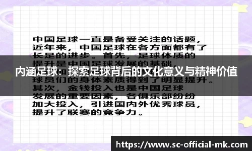 内涵足球:探索足球背后的文化意义与精神价值